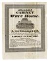 (CABINETMAKING.) Richardson, C. Broadside of the Holley Cabinet Ware House, with related notebook of furniture designs.